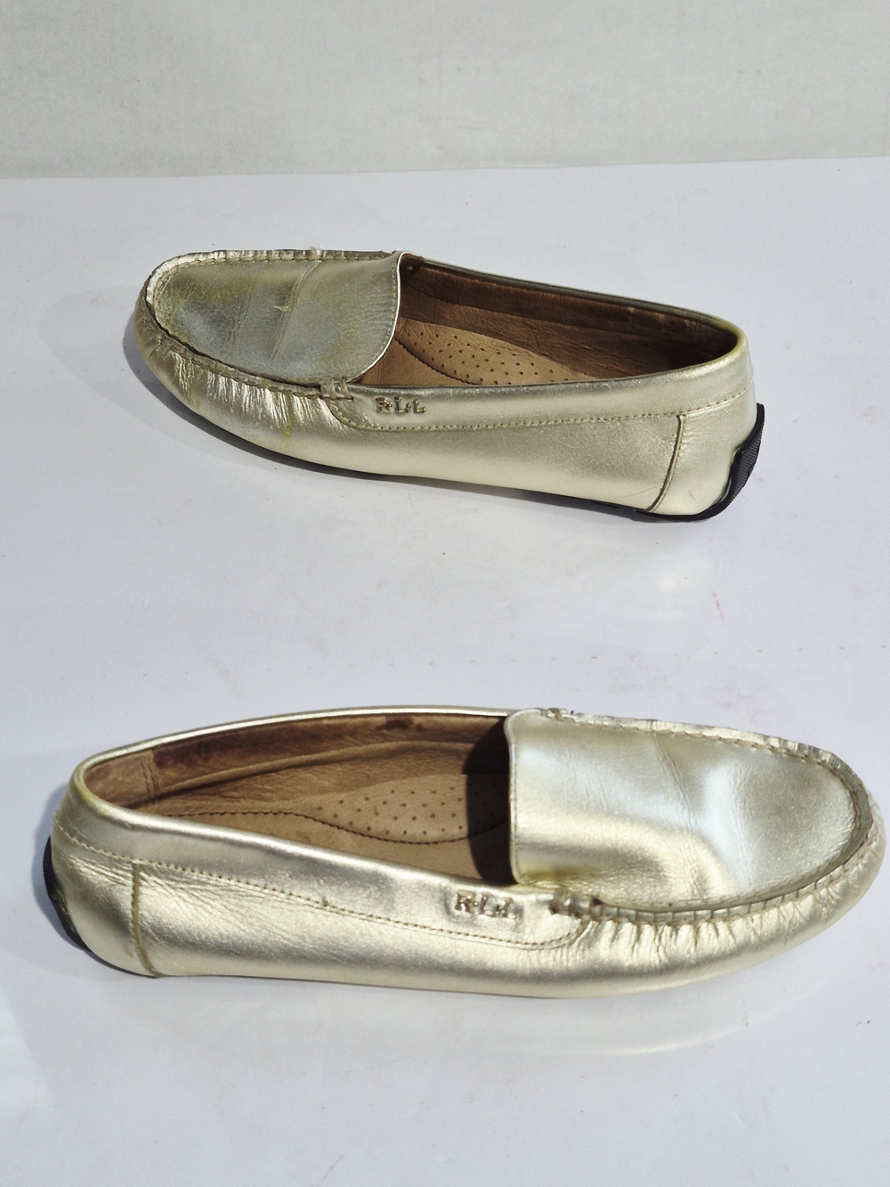 Metallic Gold Leather Driving Loafers for Women Size 6.5